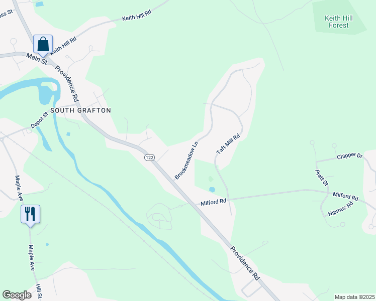map of restaurants, bars, coffee shops, grocery stores, and more near 1 Brookmeadow Lane in Grafton