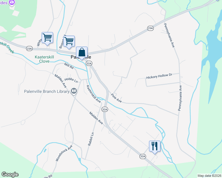 map of restaurants, bars, coffee shops, grocery stores, and more near 5 Pine Avenue in Palenville