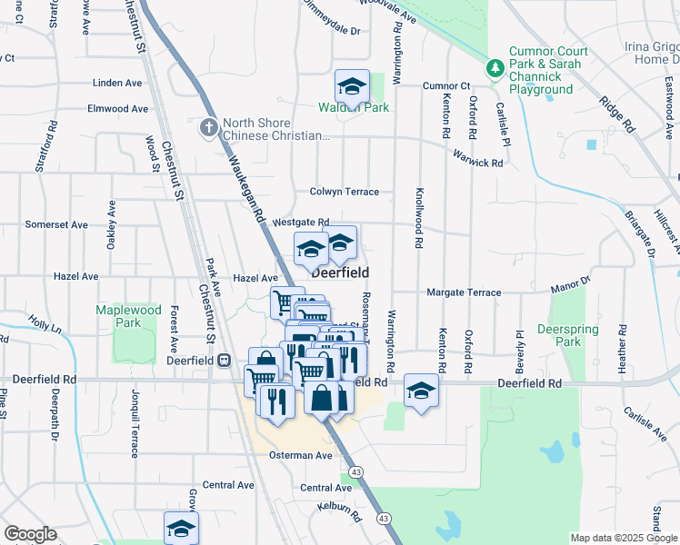 map of restaurants, bars, coffee shops, grocery stores, and more near in Deerfield
