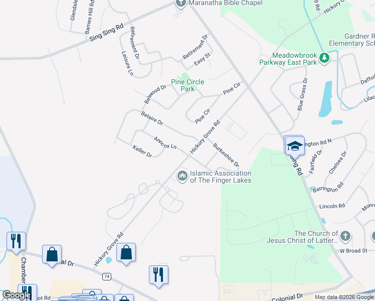 map of restaurants, bars, coffee shops, grocery stores, and more near 26-46 Anncox Ln in Horseheads