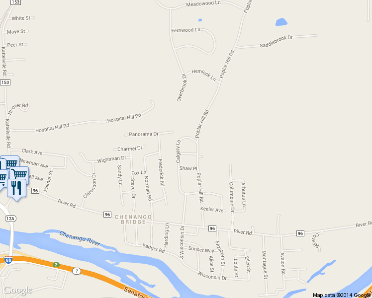 map of restaurants, bars, coffee shops, grocery stores, and more near 80 Columbine Dr in Binghamton