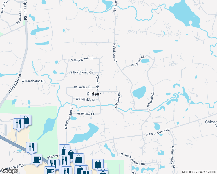map of restaurants, bars, coffee shops, grocery stores, and more near 21185 North Valley Road in Kildeer