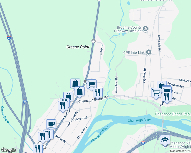 map of restaurants, bars, coffee shops, grocery stores, and more near 91 Theresa Boulevard in Binghamton