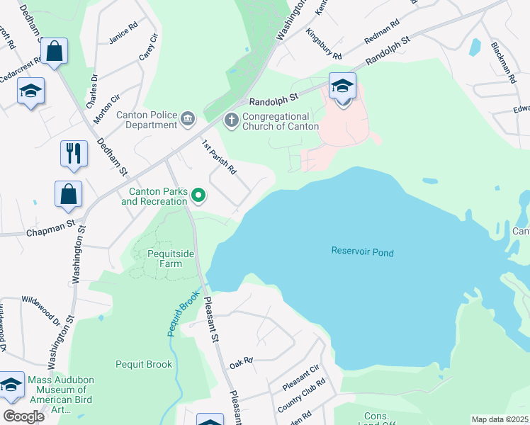 map of restaurants, bars, coffee shops, grocery stores, and more near 14 Williams Street in Canton