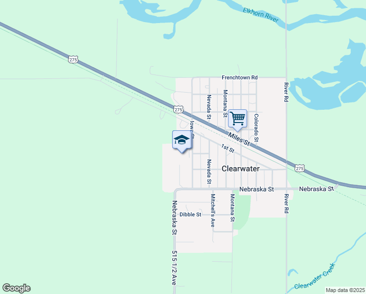 map of restaurants, bars, coffee shops, grocery stores, and more near 501 Iowa Street in Clearwater