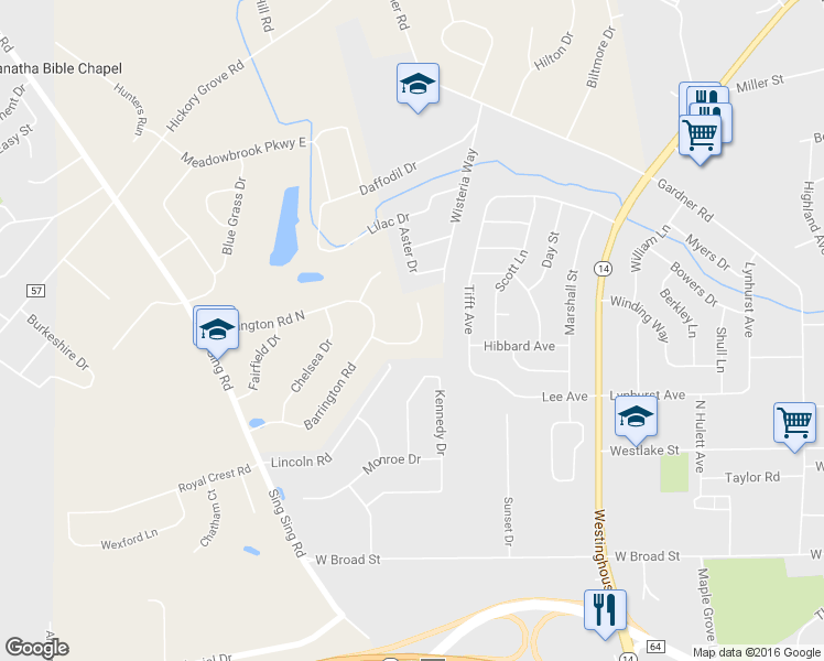 map of restaurants, bars, coffee shops, grocery stores, and more near 5 Turnberry Drive in Horseheads