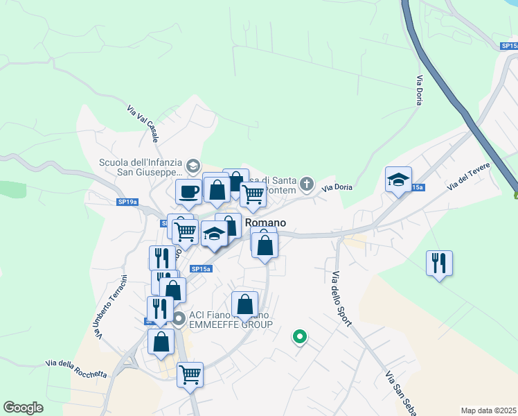 map of restaurants, bars, coffee shops, grocery stores, and more near in Fiano Romano