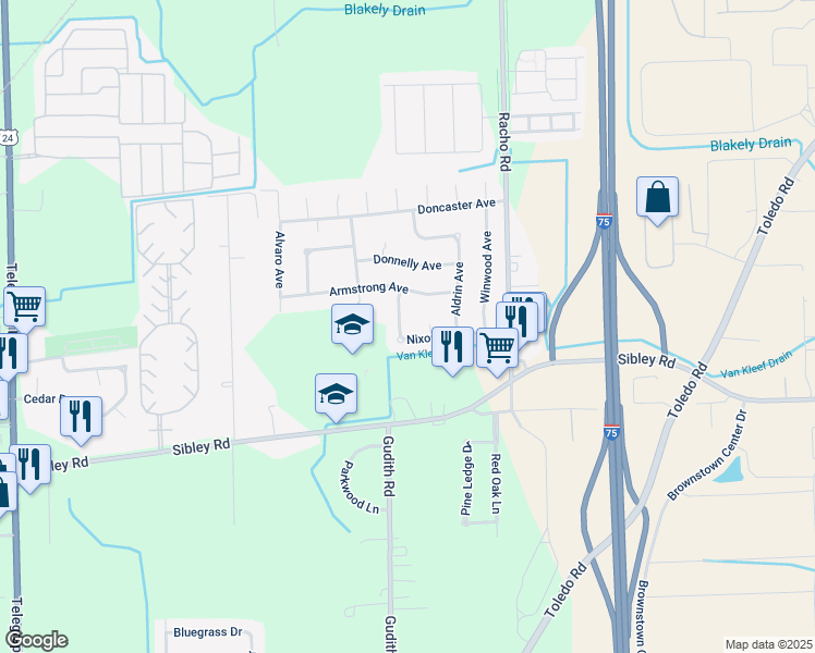 map of restaurants, bars, coffee shops, grocery stores, and more near 22363 Nixon Avenue in Brownstown Charter Township
