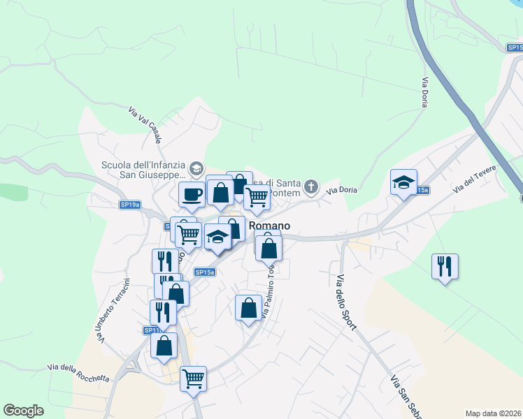 map of restaurants, bars, coffee shops, grocery stores, and more near in Fiano Romano
