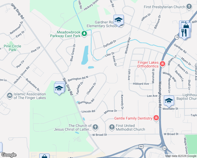 map of restaurants, bars, coffee shops, grocery stores, and more near 20 Chelsea Drive in Horseheads