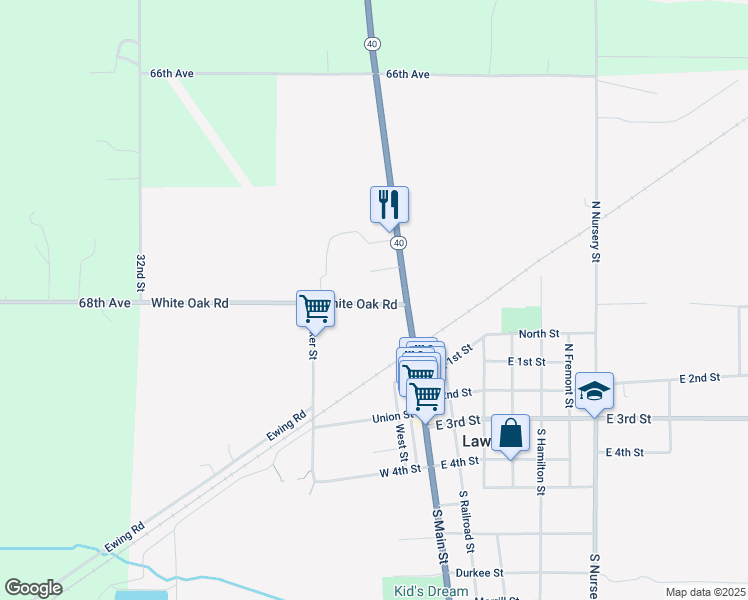 map of restaurants, bars, coffee shops, grocery stores, and more near 204 White Oak Road in Lawton