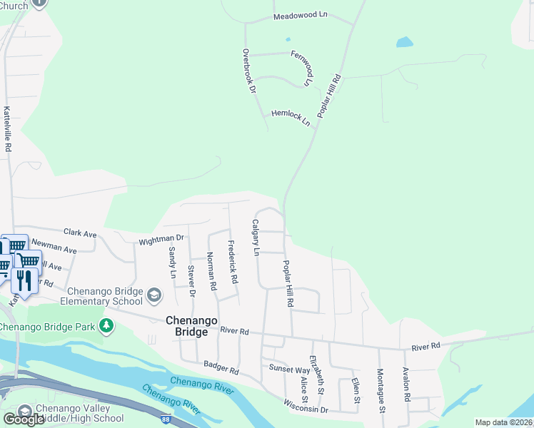 map of restaurants, bars, coffee shops, grocery stores, and more near 80 Columbine Dr in Binghamton