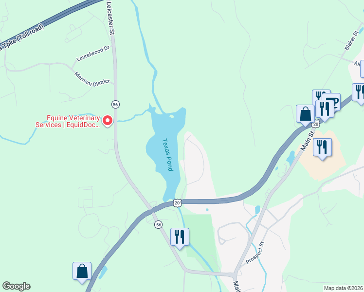 map of restaurants, bars, coffee shops, grocery stores, and more near 3 Thayer Pond Drive in Oxford