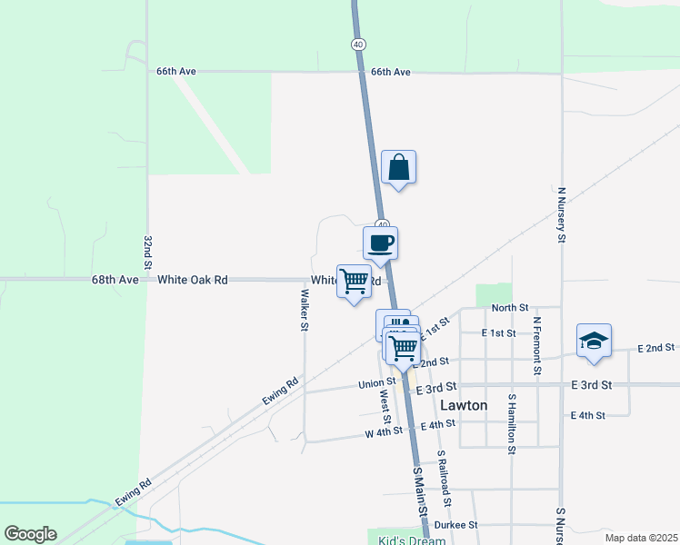 map of restaurants, bars, coffee shops, grocery stores, and more near 124 West 1st Street in Lawton