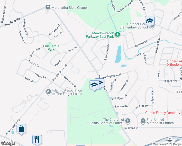 map of restaurants, bars, coffee shops, grocery stores, and more near 1 Ambrose Drive in Horseheads