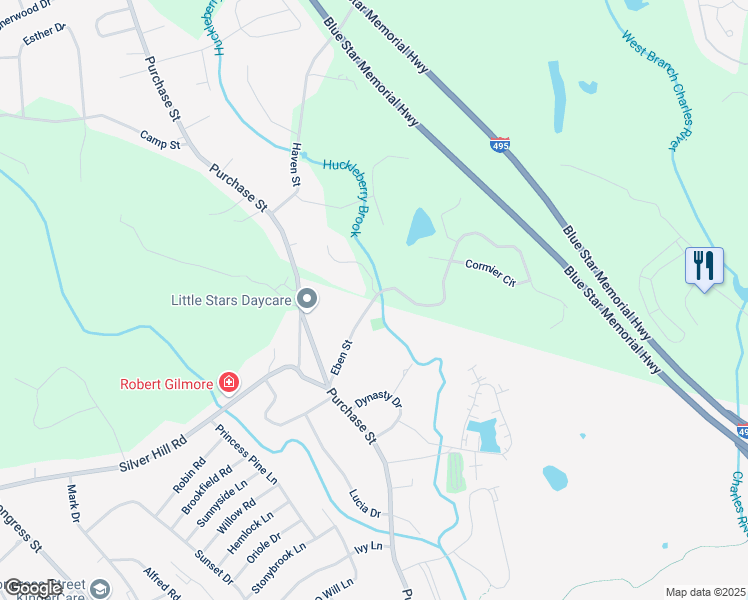 map of restaurants, bars, coffee shops, grocery stores, and more near 10 Eben Street in Milford