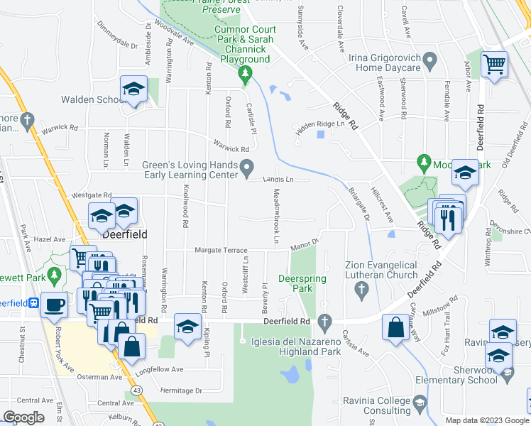 map of restaurants, bars, coffee shops, grocery stores, and more near 324 Ramsay Road in Deerfield