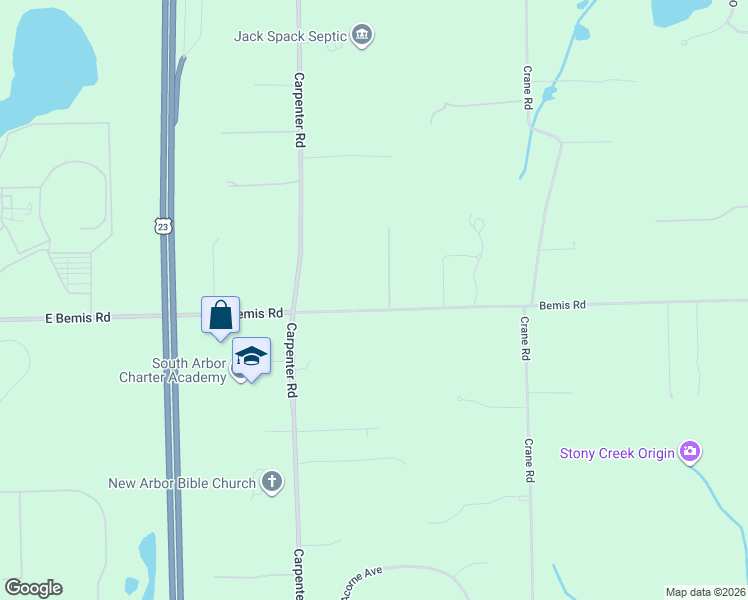 map of restaurants, bars, coffee shops, grocery stores, and more near 7970 Shadow Court in Ypsilanti