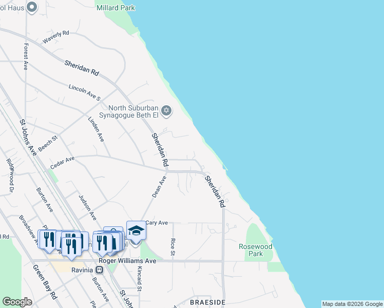 map of restaurants, bars, coffee shops, grocery stores, and more near 73 Oakmont Road in Highland Park