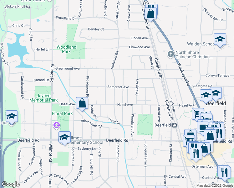map of restaurants, bars, coffee shops, grocery stores, and more near 1217 Somerset Avenue in Deerfield
