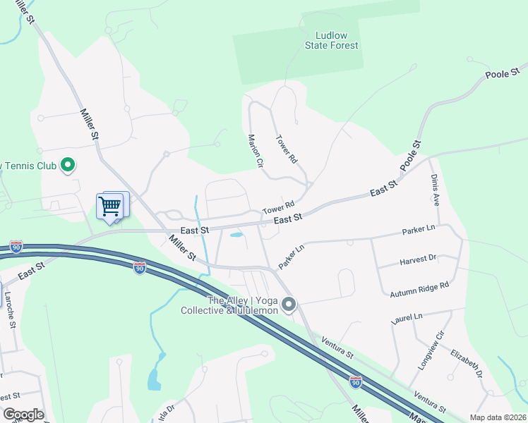 map of restaurants, bars, coffee shops, grocery stores, and more near 29 Tower Road in Ludlow