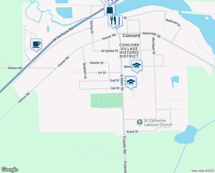 map of restaurants, bars, coffee shops, grocery stores, and more near 206 3rd Street in Concord