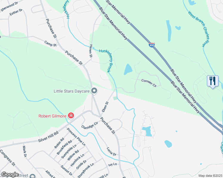 map of restaurants, bars, coffee shops, grocery stores, and more near 10 Eben Street in Milford