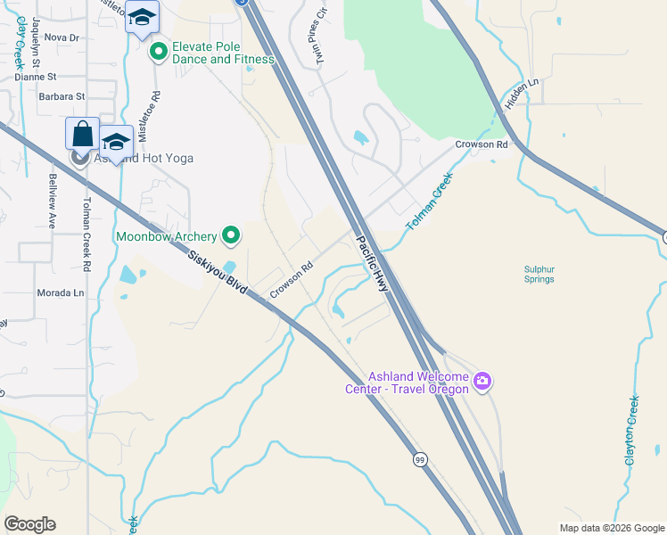 map of restaurants, bars, coffee shops, grocery stores, and more near 620 Crowson Road in Ashland