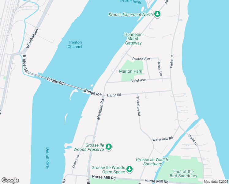 map of restaurants, bars, coffee shops, grocery stores, and more near 8998 Bridge Rd in Grosse Ile Township