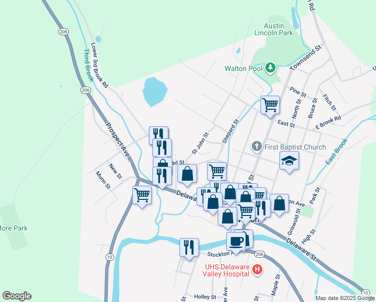 map of restaurants, bars, coffee shops, grocery stores, and more near 9 St John St in Walton