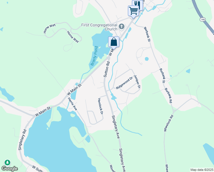 map of restaurants, bars, coffee shops, grocery stores, and more near 35 Sutton Road in Millbury