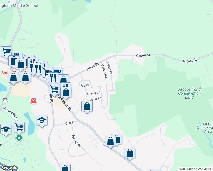 map of restaurants, bars, coffee shops, grocery stores, and more near 51 Gerard Road in Norwell