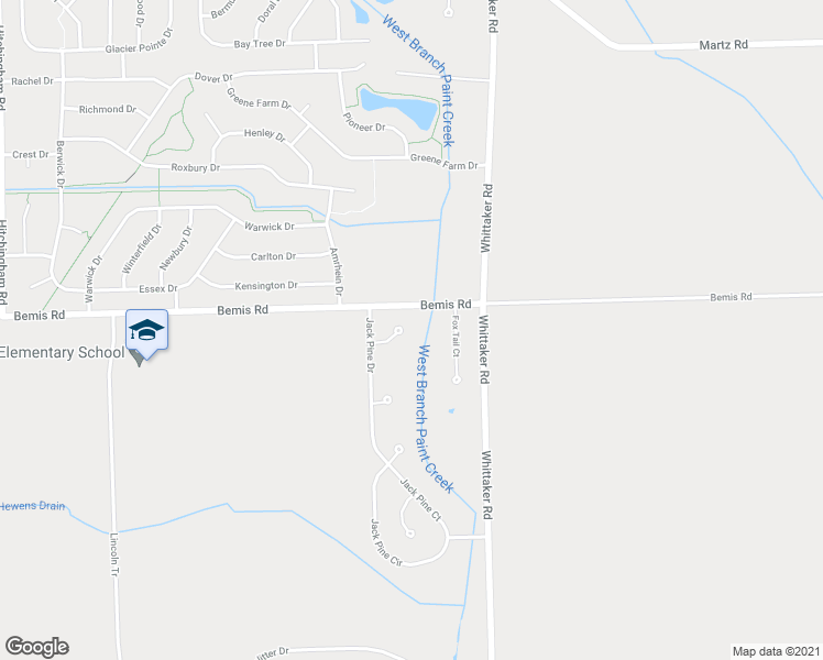 map of restaurants, bars, coffee shops, grocery stores, and more near 7784 West Branch Court in Ypsilanti