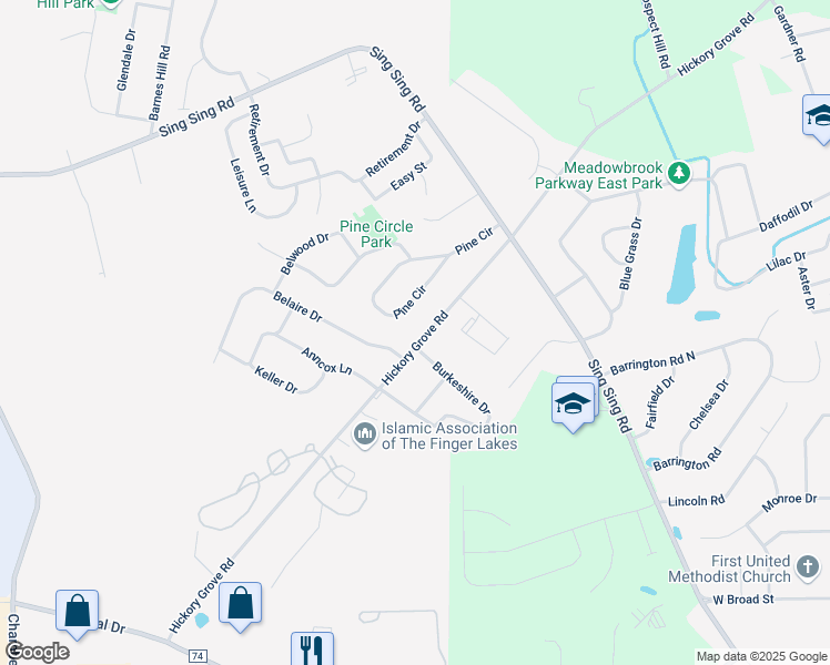 map of restaurants, bars, coffee shops, grocery stores, and more near 442 Hickory Grove Rd in Horseheads