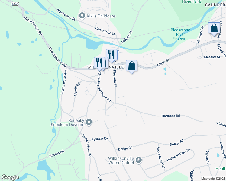 map of restaurants, bars, coffee shops, grocery stores, and more near 20 Pleasant Street in Sutton
