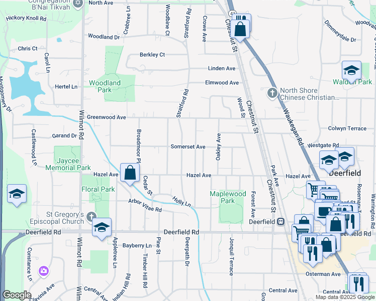 map of restaurants, bars, coffee shops, grocery stores, and more near 1217 Somerset Avenue in Deerfield