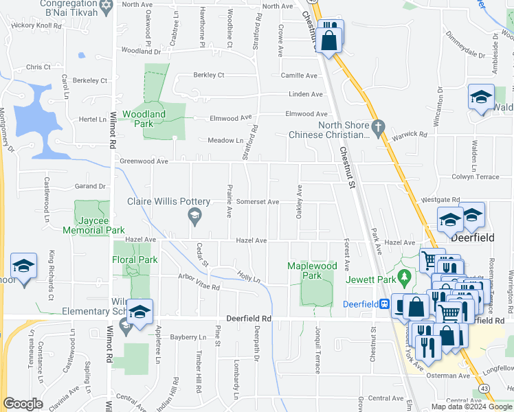 map of restaurants, bars, coffee shops, grocery stores, and more near 1217 Somerset Avenue in Deerfield