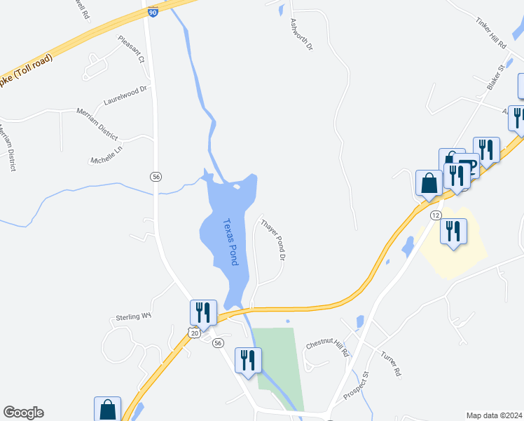map of restaurants, bars, coffee shops, grocery stores, and more near 12 Woodcrest Drive in Oxford