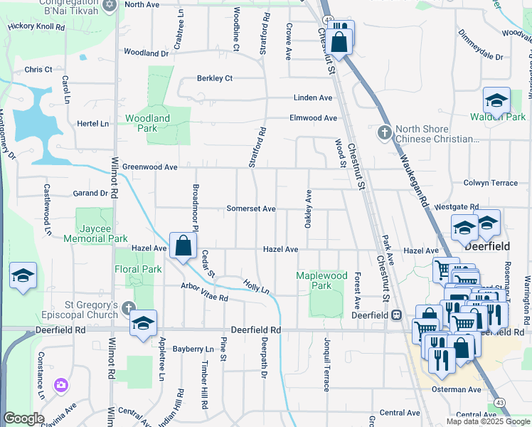 map of restaurants, bars, coffee shops, grocery stores, and more near 1217 Somerset Avenue in Deerfield