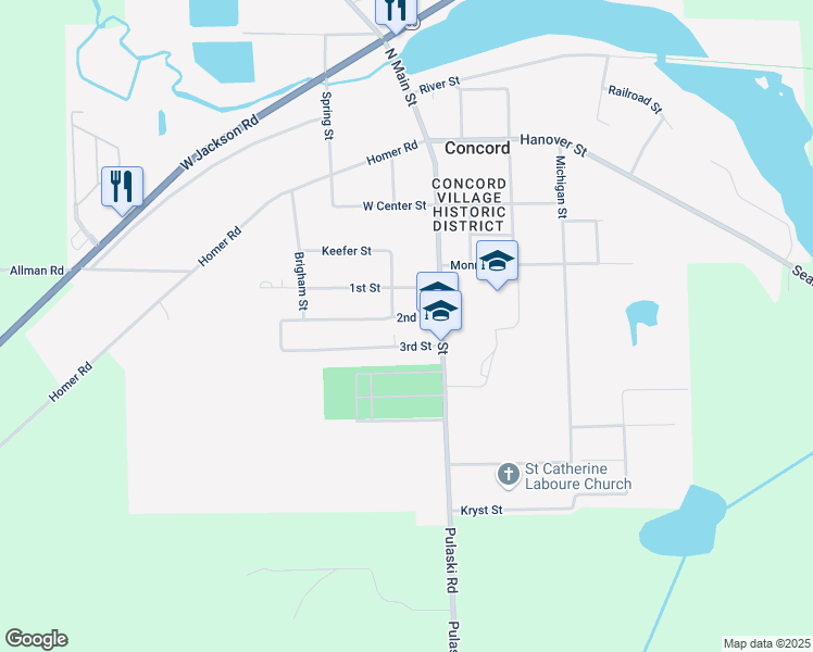 map of restaurants, bars, coffee shops, grocery stores, and more near 206 3rd Street in Concord