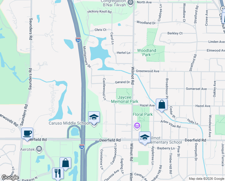 map of restaurants, bars, coffee shops, grocery stores, and more near 1654 Peartree Road in Deerfield