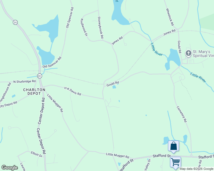 map of restaurants, bars, coffee shops, grocery stores, and more near 6 Gould Road in Charlton