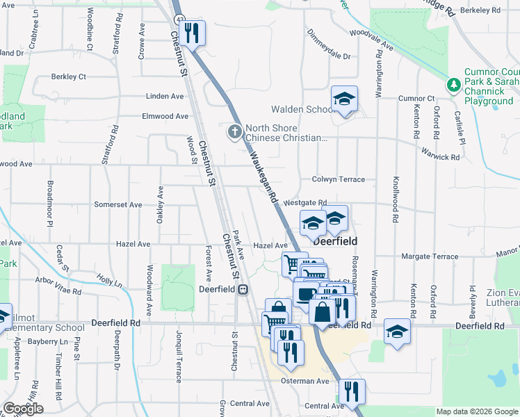 map of restaurants, bars, coffee shops, grocery stores, and more near 1061 Springfield Avenue in Deerfield