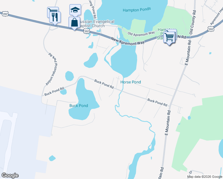 map of restaurants, bars, coffee shops, grocery stores, and more near 287 Buck Pond Road in Westfield