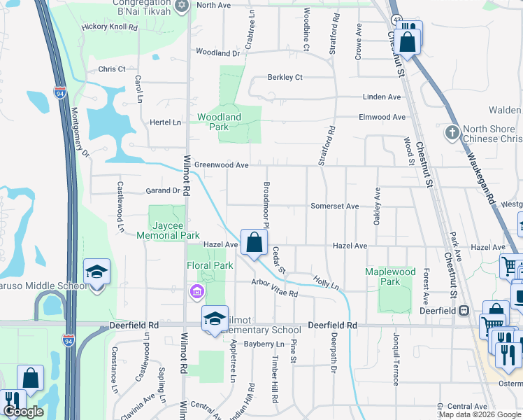 map of restaurants, bars, coffee shops, grocery stores, and more near 1054 Broadmoor Place in Deerfield