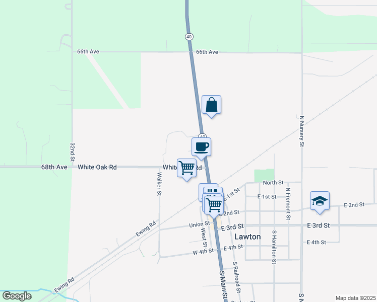 map of restaurants, bars, coffee shops, grocery stores, and more near 124 West 1st Street in Lawton