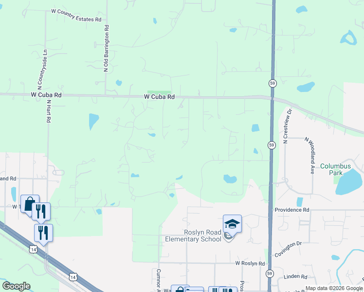map of restaurants, bars, coffee shops, grocery stores, and more near 26153 West Cuba Road in Barrington
