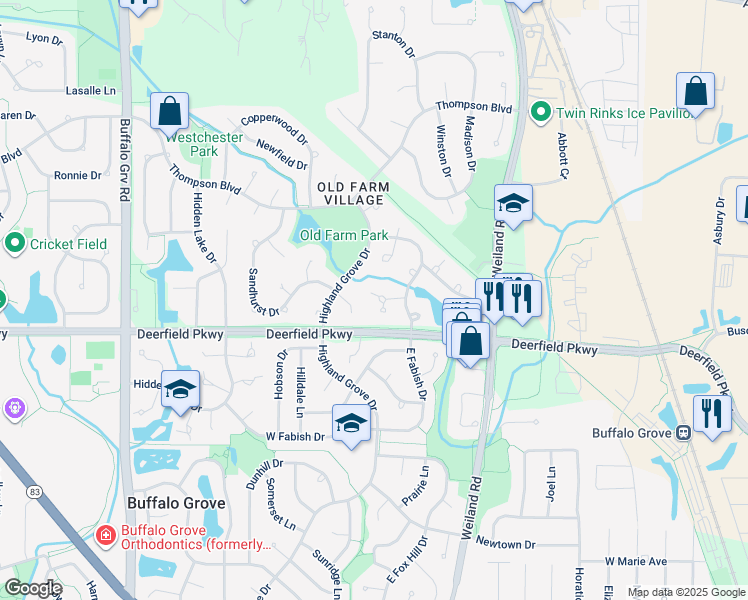 map of restaurants, bars, coffee shops, grocery stores, and more near 156 White Branch Court in Buffalo Grove