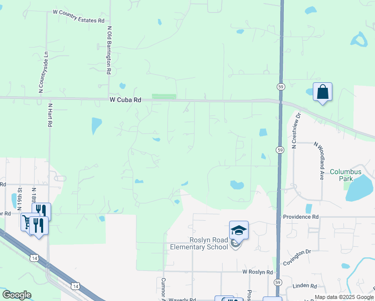 map of restaurants, bars, coffee shops, grocery stores, and more near 26153 West Cuba Road in Barrington