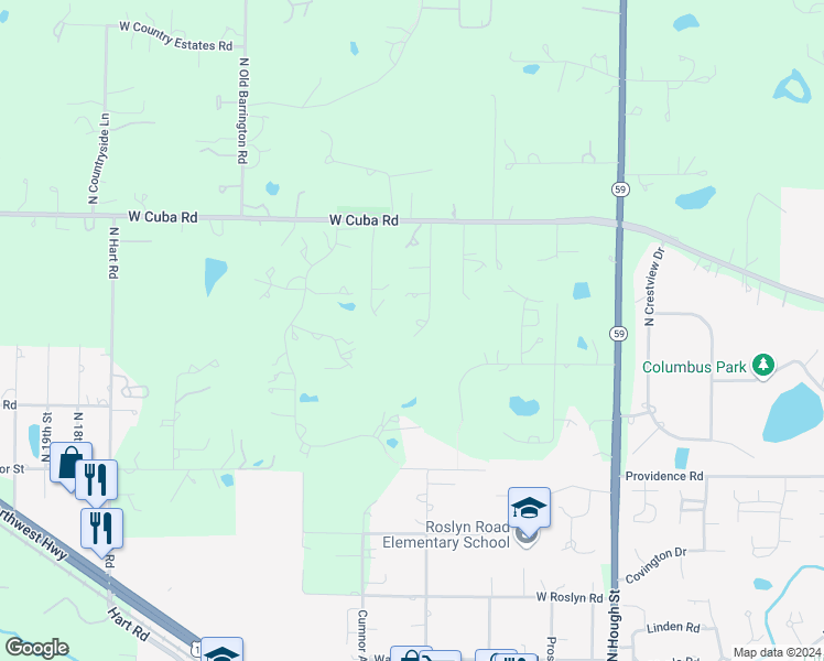 map of restaurants, bars, coffee shops, grocery stores, and more near 26153 West Cuba Road in Barrington